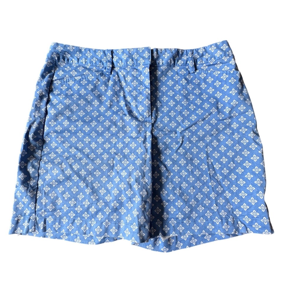 Lands End Womens Blue White Medallion Print Mid Rise Chino Shorts Size 12